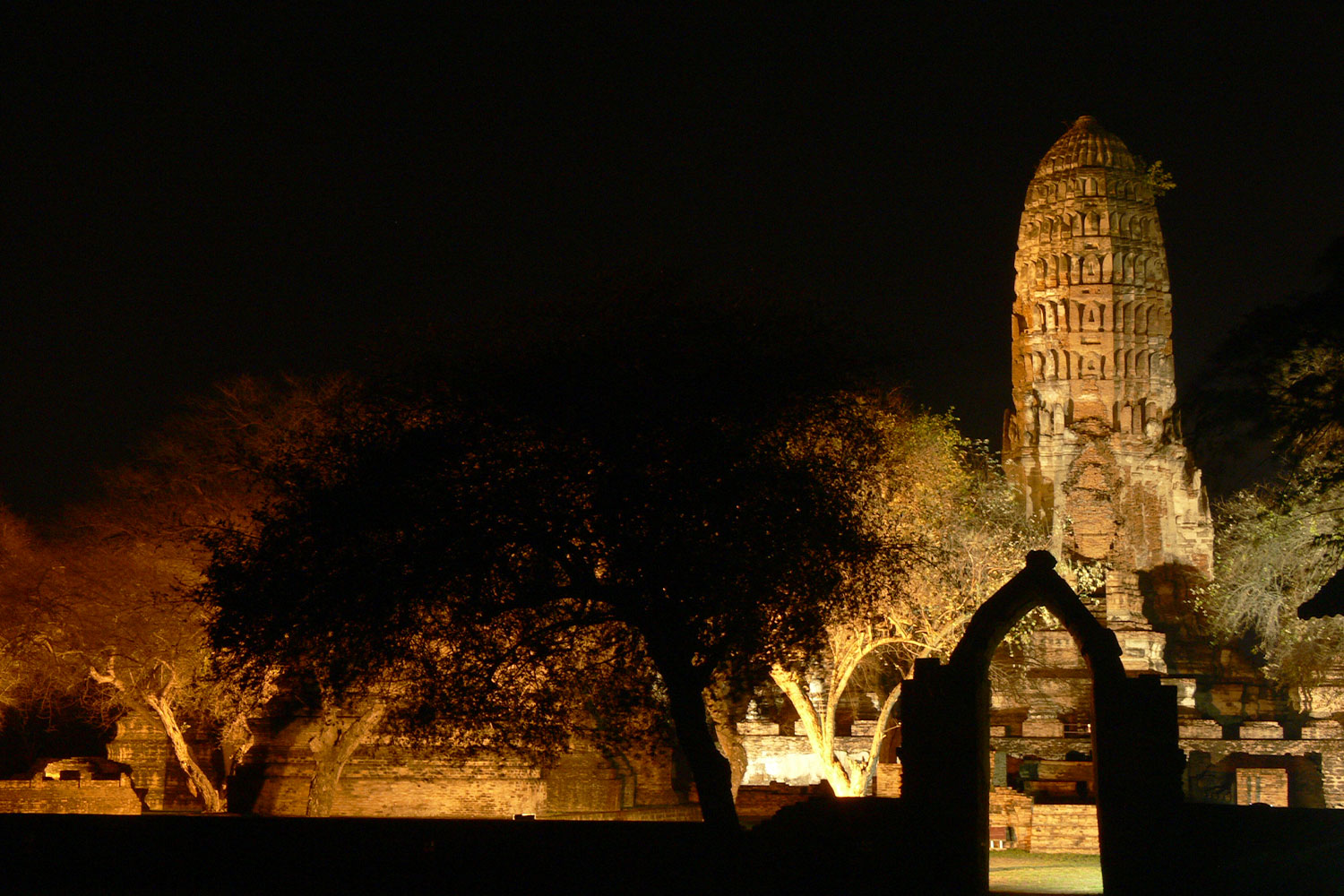 Ayutthaya World Heritage Park at night